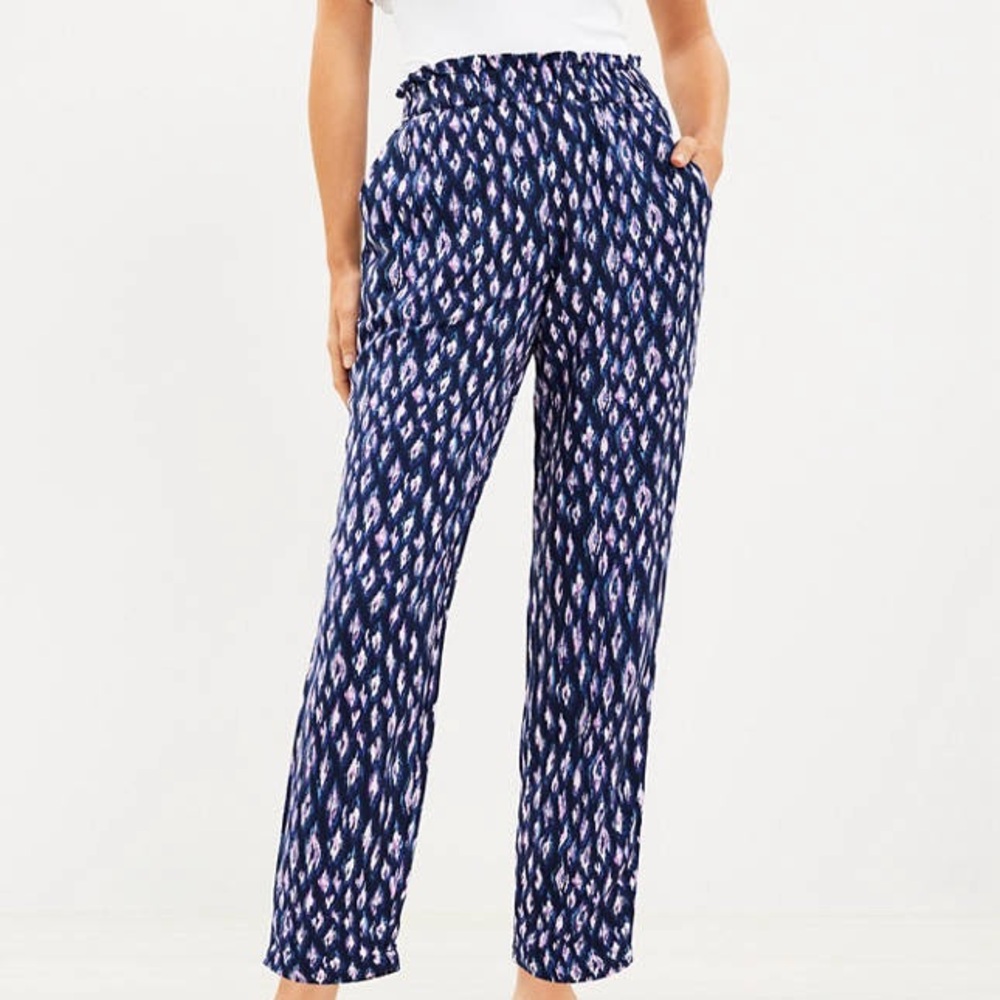 LOFT Fluid Pull On Taper Pants in Animal Print Linen Blend